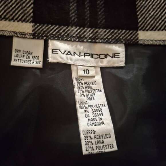 Evan Picone Wool Blend Black White Tartan Plaid Wrap Skirt Kilt Size Woman's 10 - Picture 3 of 4